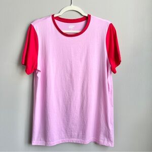 Lands' End Colorblock T-shirt Women's Medium Pink Red Cotton Classic Preppy Top